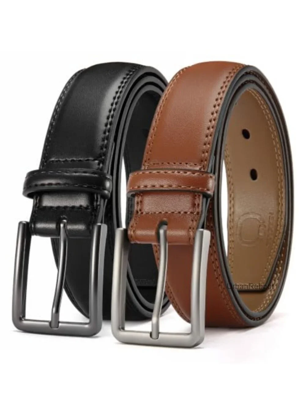 Men's Leather Belts 2-Pack Dress Casual 1 3/8